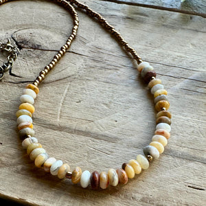 Neutral Toned Layering Necklace, Beaded, Crazy Lace Agate and Bronze