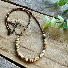 Load image into Gallery viewer, Neutral Toned Layering Necklace, Beaded, Crazy Lace Agate and Bronze
