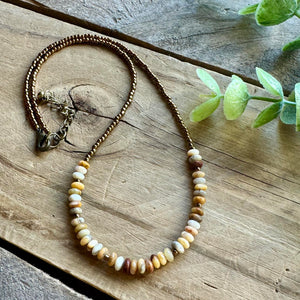 Neutral Toned Layering Necklace, Beaded, Crazy Lace Agate and Bronze