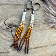 Load image into Gallery viewer, Fall Harvest Beaded Tassel Earrings, Petite, Off-White, Mustard Yellow, Burnt Orange, Dark Brown
