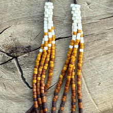 Load image into Gallery viewer, Fall Harvest Beaded Tassel Earrings, Petite, Off-White, Mustard Yellow, Burnt Orange, Dark Brown
