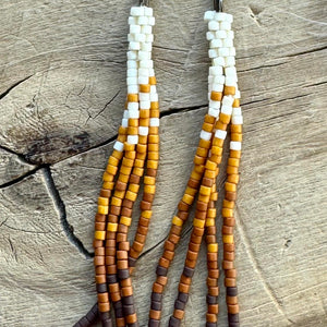 Fall Harvest Beaded Tassel Earrings, Petite, Off-White, Mustard Yellow, Burnt Orange, Dark Brown