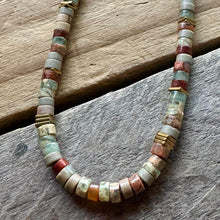 Load image into Gallery viewer, Heishi Choker Necklace, Impression Jasper, Beaded, Layering, Boho, Sandy
