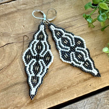 Load image into Gallery viewer, Moroccan Tile Beaded Earrings, Navy Gunmetal, White and Silver, Boho Chic, Handmade
