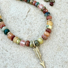 Load image into Gallery viewer, Multi-Gemstone Faceted Beaded Necklace with Gold Arrow Charm, 4x5-6mm
