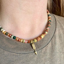 Load image into Gallery viewer, Multi-Gemstone Faceted Beaded Necklace with Gold Arrow Charm, 4x5-6mm
