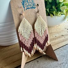 Load image into Gallery viewer, Pink and Cream Chevron Beaded Fringe Earrings, Tea Rose, Oxblood, Alabaster, Rose Gold
