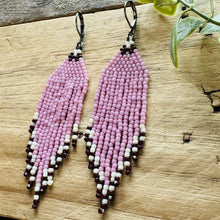 Load image into Gallery viewer, Pink Mauve and Burgundy Oxblood Beaded Fringe Earrings
