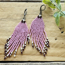 Load image into Gallery viewer, Pink Mauve and Burgundy Oxblood Beaded Fringe Earrings
