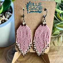 Load image into Gallery viewer, Pink Mauve and Burgundy Oxblood Beaded Fringe Earrings
