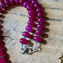 Load image into Gallery viewer, Vibrant Gemstone Statement Necklace, Rose Purple Chalcedony with Teal Accents
