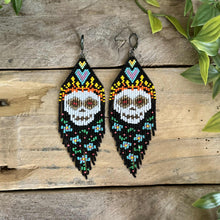Load image into Gallery viewer, Colorful Sugar Skull Beaded Fringe Miyuki Delica Earrings
