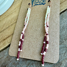 Load image into Gallery viewer, Pink and Cream Beaded Dangle Earrings, Simple, Tea Rose, Oxblood, Alabaster, Rose Gold
