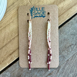 Pink and Cream Beaded Dangle Earrings, Simple, Tea Rose, Oxblood, Alabaster, Rose Gold