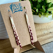 Load image into Gallery viewer, Pink and Cream Beaded Dangle Earrings, Simple, Tea Rose, Oxblood, Alabaster, Rose Gold
