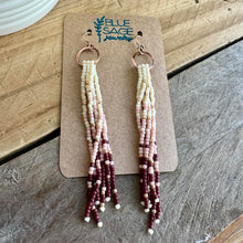 Load image into Gallery viewer, Pink and Cream Beaded Fringe Earrings on Petite Hoops, Tea Rose, Oxblood, Alabaster, Rose Gold
