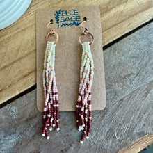 Load image into Gallery viewer, Pink and Cream Beaded Fringe Earrings on Petite Hoops, Tea Rose, Oxblood, Alabaster, Rose Gold
