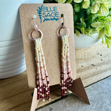 Load image into Gallery viewer, Pink and Cream Beaded Fringe Earrings on Petite Hoops, Tea Rose, Oxblood, Alabaster, Rose Gold
