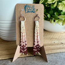 Load image into Gallery viewer, Pink and Cream Beaded Fringe Earrings on Petite Hoops, Tea Rose, Oxblood, Alabaster, Rose Gold
