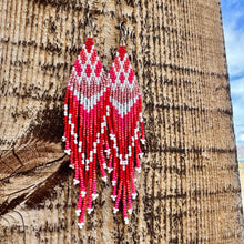 Load image into Gallery viewer, Red, Pink and White Valentines Day Shoulder Duster Beaded Fringe Earrings
