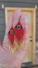 Load and play video in Gallery viewer, Santa Belt Beaded Fringe Earrings, Christmas, Holiday, Red, Black, Gold, Festive Jewelry
