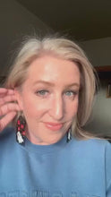 Load and play video in Gallery viewer, Black Red Burgundy Cranberry White Ghost Earrings, Beaded Fringe, Halloween
