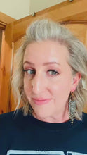 Load and play video in Gallery viewer, Navy Blue and Gold Beaded Fringe Hoop Earrings
