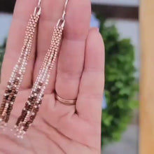 Load and play video in Gallery viewer, Copper Rose Gold and Bronze Beaded Fringe Earrings Peyote Stitch Dangle
