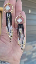 Load and play video in Gallery viewer, Black, White, Gold Fringe Earrings on Hoop with Beaded accent
