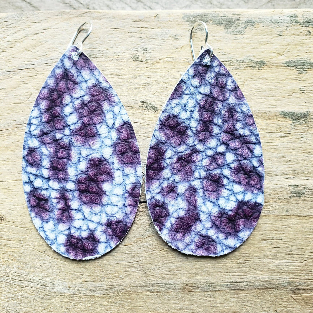 Purple and Blue Leopard print Genuine Leather Earrings