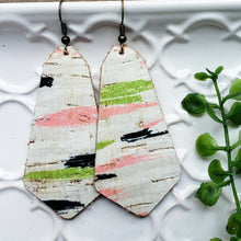 Load image into Gallery viewer, Sunset Dreams, Leather Backed Cork Earrings, Pink, Black, Lime Green, Off White
