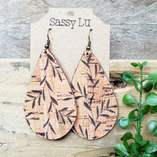 Load image into Gallery viewer, Natural Cork with Black Vine Design, Backed by Genuine Leather, Earrings
