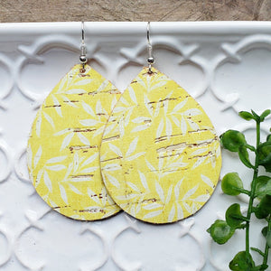 Yellow and White Cork Earrings, Backed by Genuine Leather
