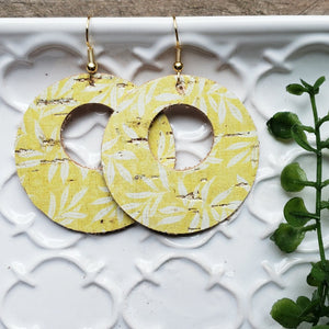 Yellow and White Cork Earrings, Backed by Genuine Leather
