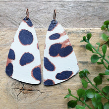 Load image into Gallery viewer, White Cheetah Pattern Genuine Leather Earrings, Chunky Wing Shape
