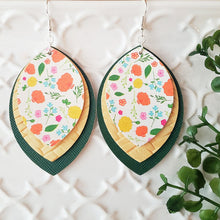 Load image into Gallery viewer, Spring Yellow and Green, 3 layer Faux/Vegan Leather Earrings, Nickel Free
