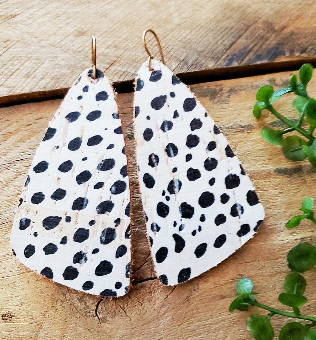 Dalmatian Spotted Earrings, Leather Backed Cork